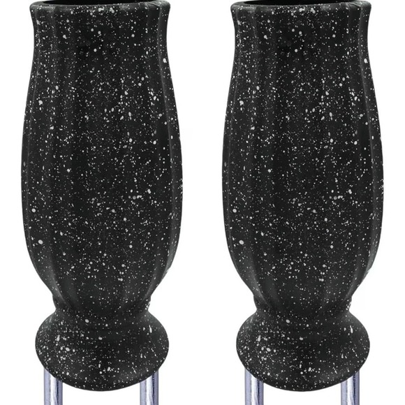 Set of 2 Black Granite Style Plastic Cemetery Vases with Metal Ground Spikes for